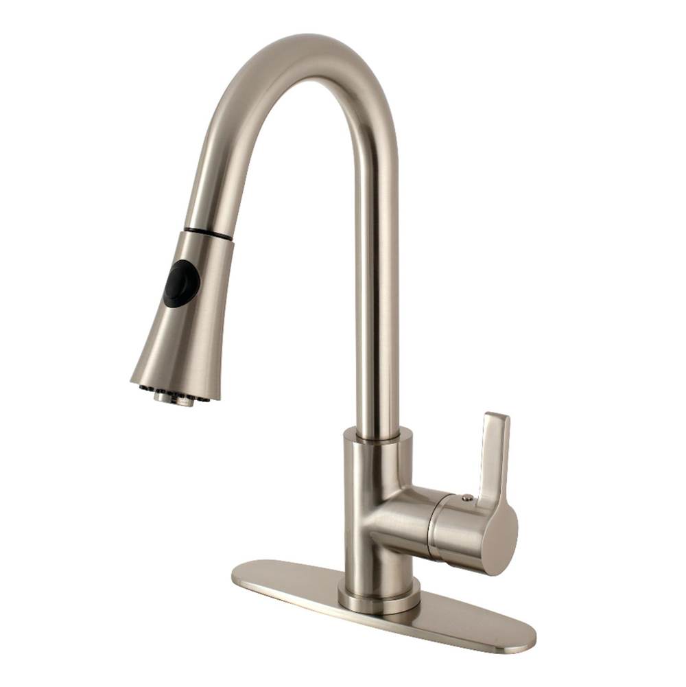 Kingston Brass Gourmetier Continental Single-Handle Pull-Down Kitchen Faucet, Brushed Nickel