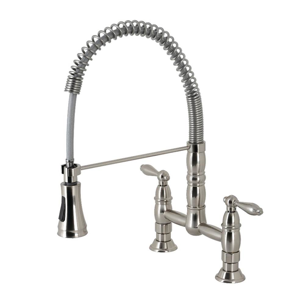 Kingston Brass Gourmetier Heritage Two-Handle Deck-Mount Pull-Down Sprayer Kitchen Faucet, Brushed Nickel