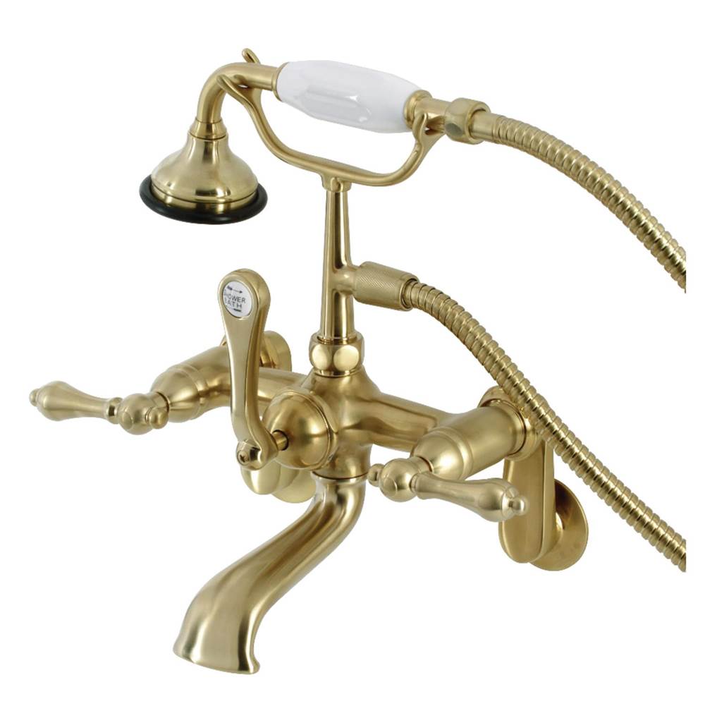Kingston Brass Aqua Vintage 7-Inch Adjustable Wall Mount Tub Faucet with Hand Shower, Brushed Brass