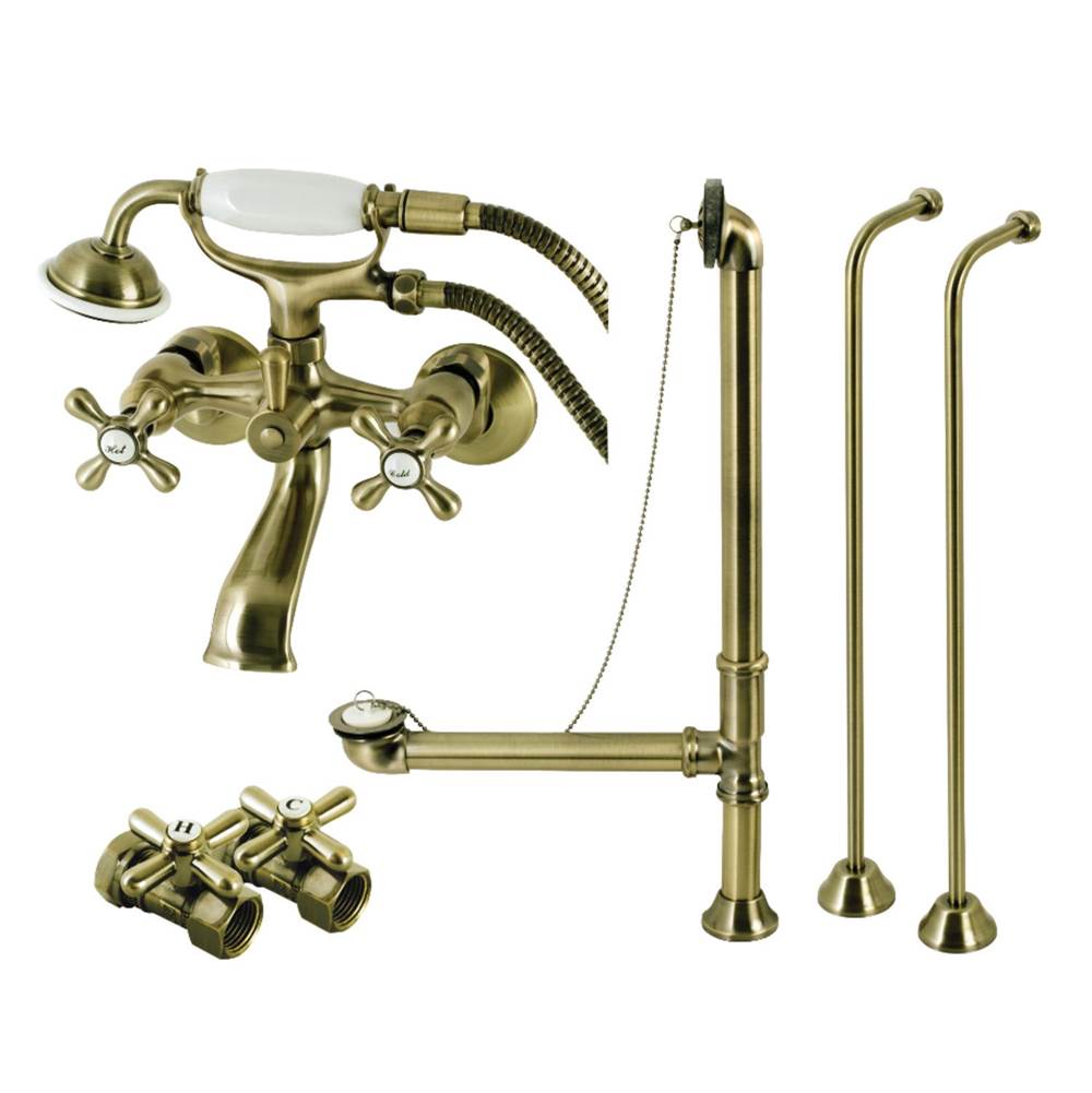 Kingston Brass Vintage Wall Mount Clawfoot Faucet Package, Antique Brass