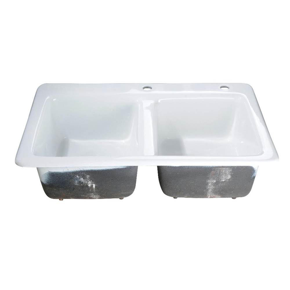 Kingston Brass Gourmetier Petra Galley 33-Inch Cast Iron Double Bowl Drop-In Kitchen Sink, 2-Hole, White