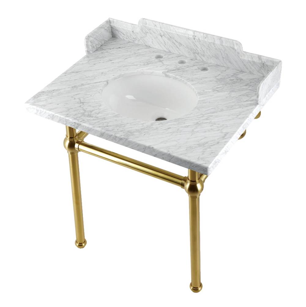 Kingston Brass Kingston Brass LMS3030MB7 Pemberton 30'' Carrara Marble Console Sink with Brass Legs, Marble White/Brushed Brass