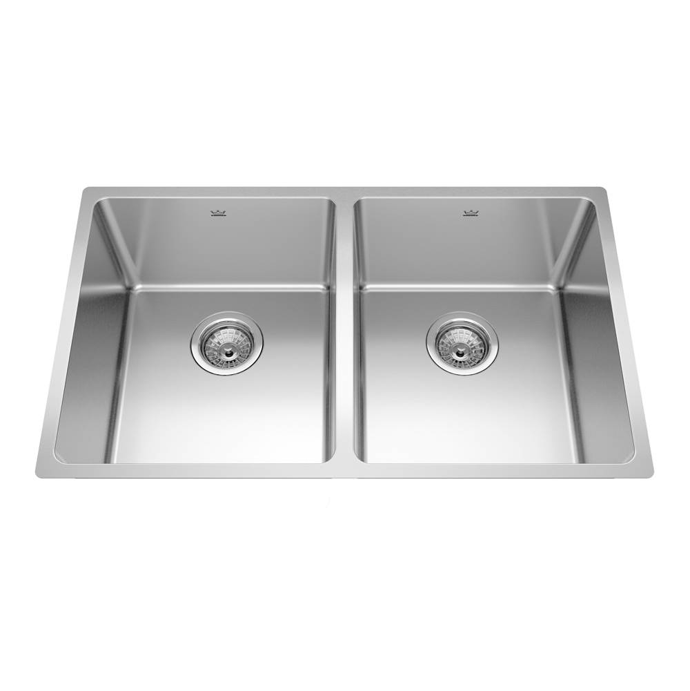 Kindred Brookmore 12.1-in LR x 18.2-in FB x 9-in DP Undermount Double Bowl Stainless Steel Sink, BDU1831-9N