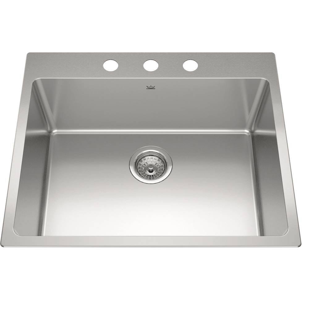 Kindred Brookmore 25.1-in LR x 20.9-in FB x 9-in DP Drop in Single Bowl Stainless Steel Sink, BSL2125-9-3N