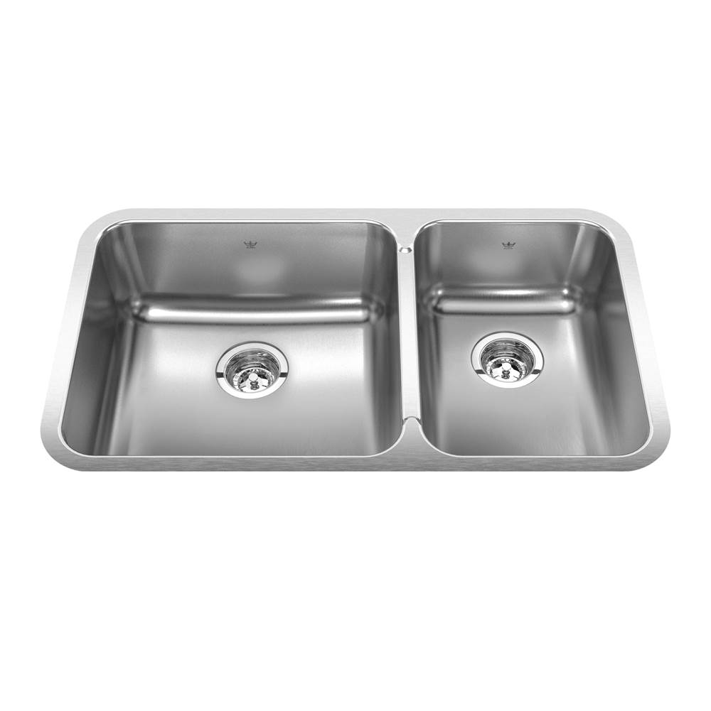 Kindred Steel Queen 32.88-in LR x 18.75-in FB x 8-in DP Undermount Double Bowl Stainless Steel Kitchen Sink, QCUA1933R-8N