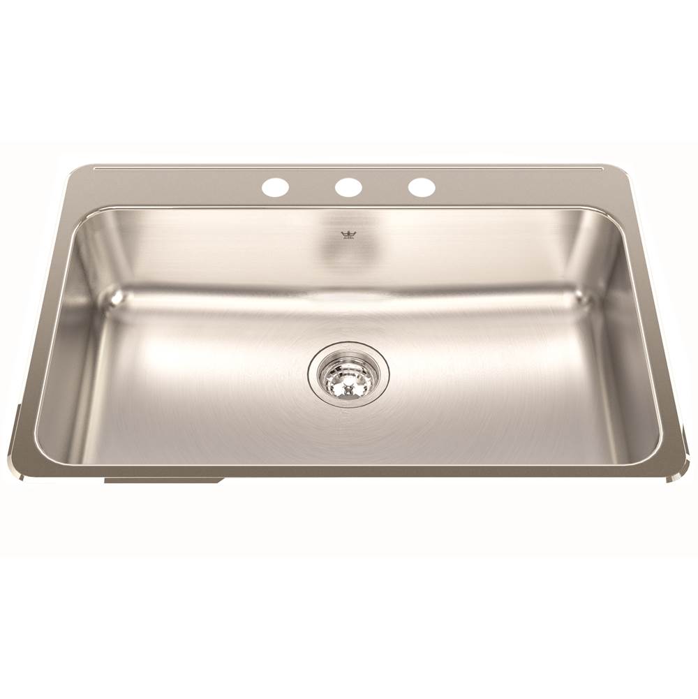 Kindred Steel Queen 31.25-in LR x 20.5-in FB x 8-in DP Drop In Single Bowl 3-Hole Stainless Steel Kitchen Sink, QSLA2031-8-3N