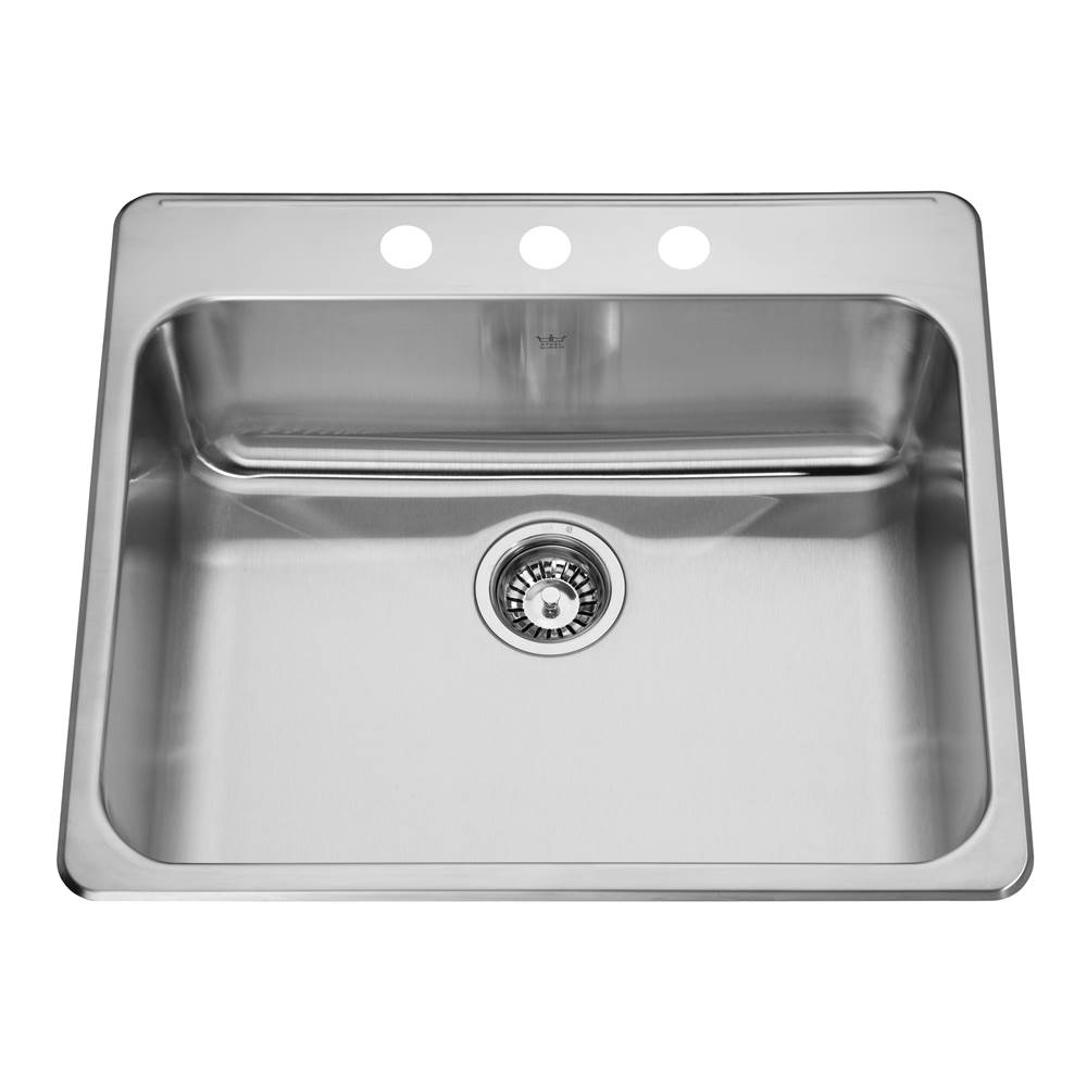Kindred Steel Queen 25.25-in LR x 22-in FB x 8-in DP Drop In Single Bowl 3-Hole Stainless Steel Kitchen Sink, QSLA2225-8-3N