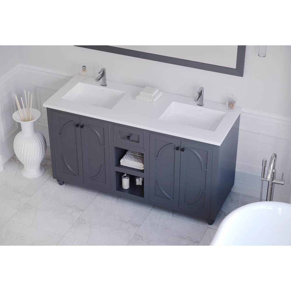 LAVIVA Odyssey - 60 - Maple Grey Cabinet And Matte White VIVA Stone Solid Surface Countertop