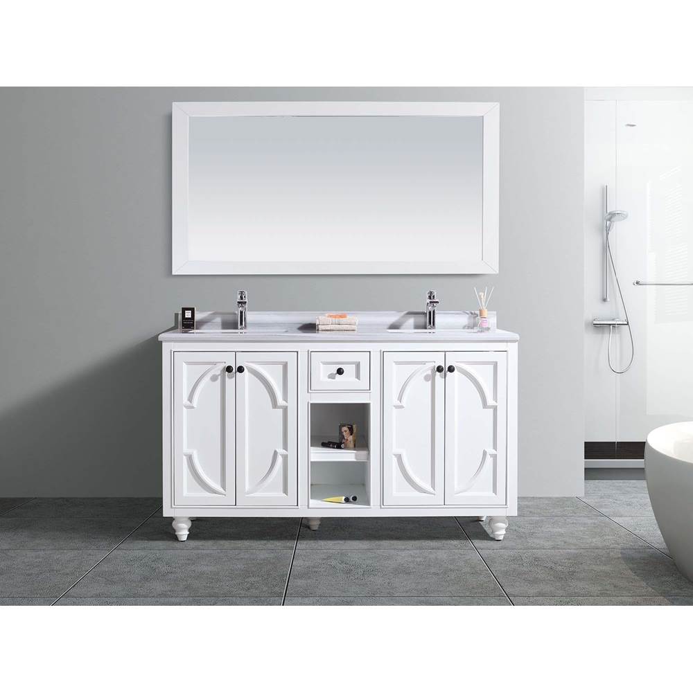 LAVIVA Odyssey - 60 - White Cabinet And White Stripes Marble Countertop