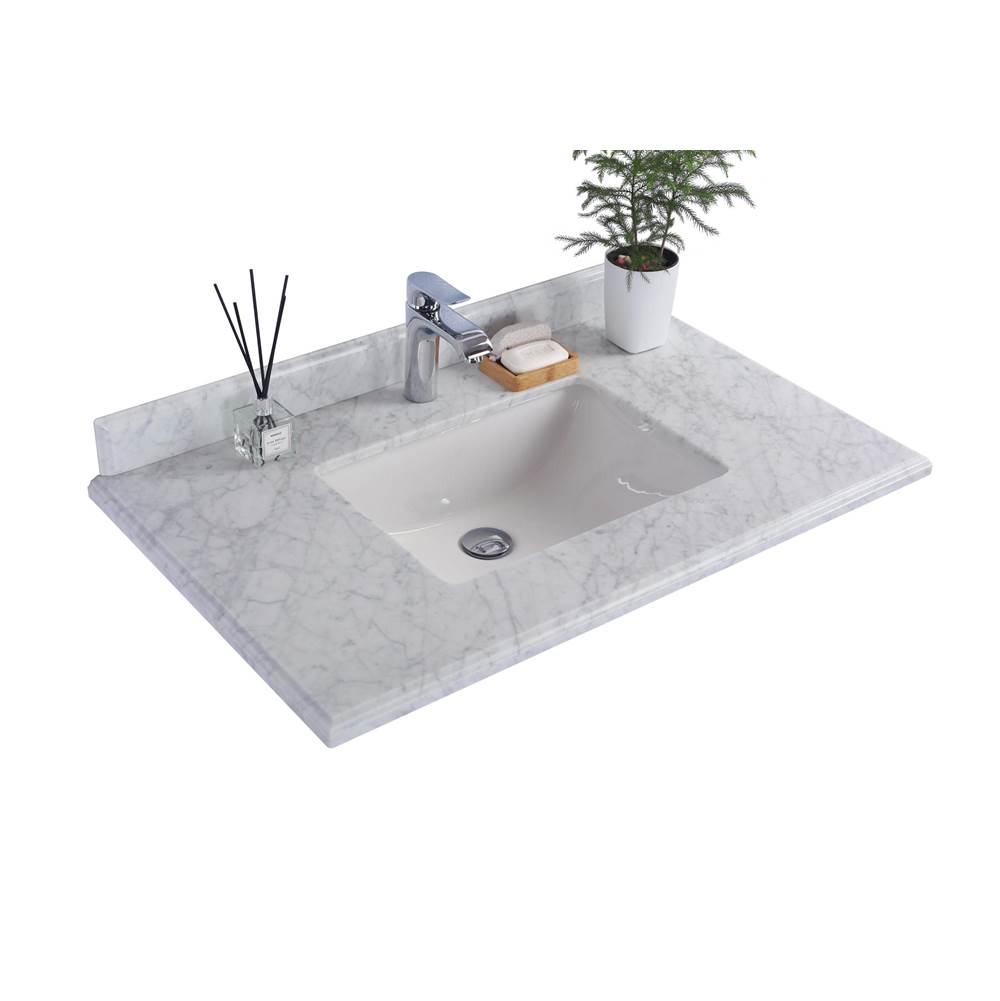 LAVIVA White Carrara Marble Countertop - 36'' - Single Hole with Rectangular Sink
