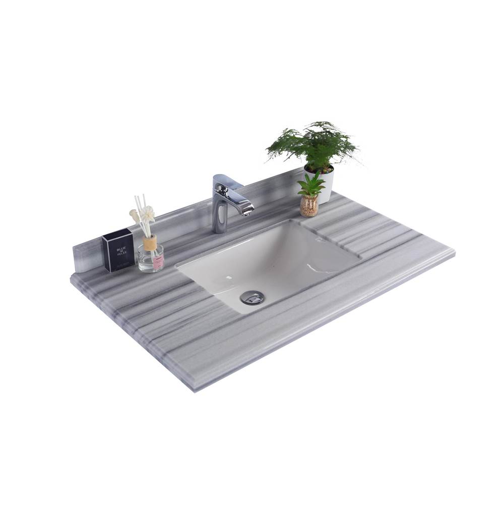 LAVIVA White Stripes Marble Countertop - 36'' - Single Hole with Rectangular Sink