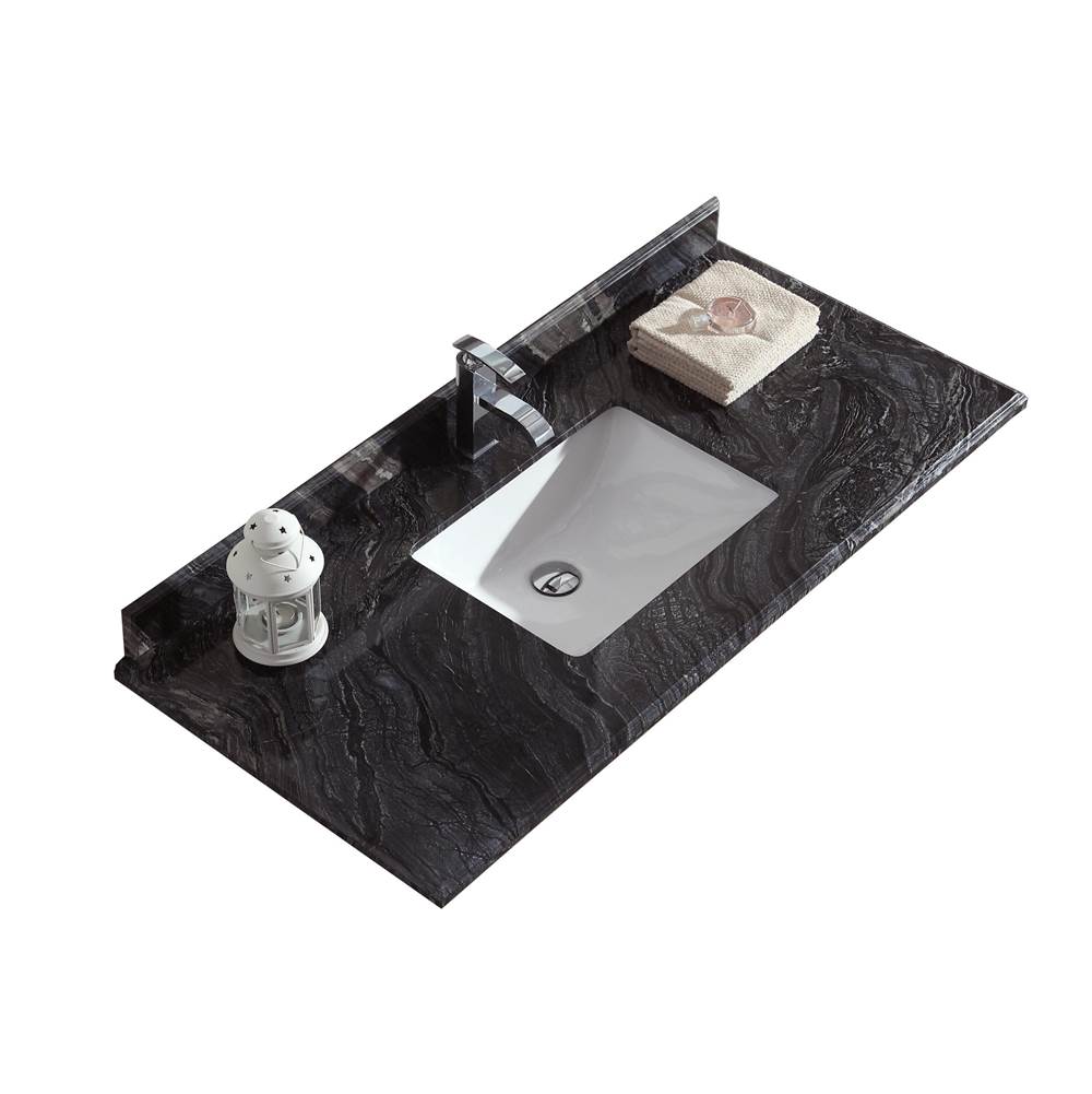 LAVIVA Black Wood Marble Countertop - 48'' - Single Hole with Rectangular Sink