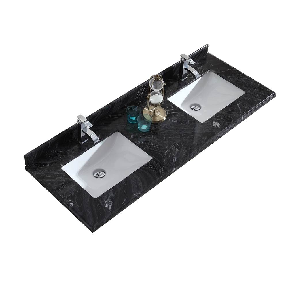 LAVIVA Black Wood Marble Countertop - 60'' - Single Hole with Rectangular Sink