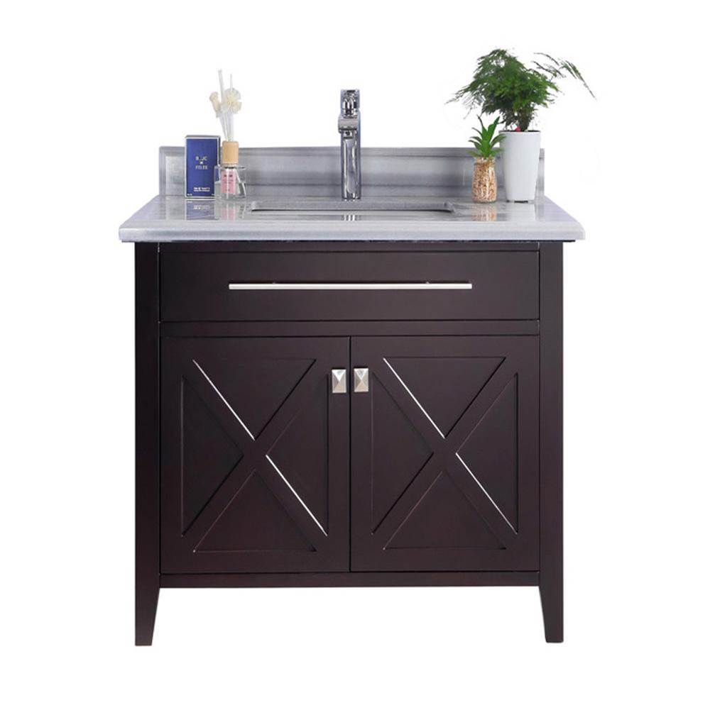 LAVIVA Wimbledon - 36 - Brown Cabinet And White Stripes Marble Countertop