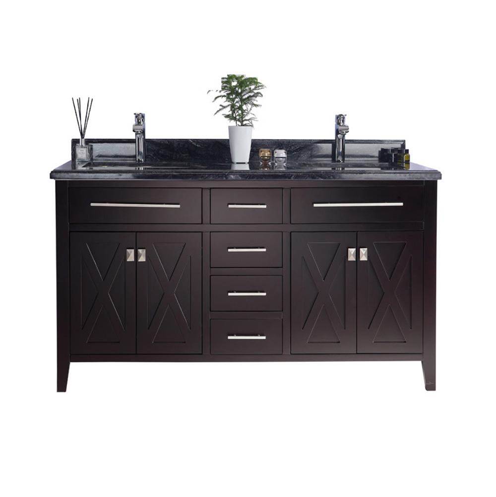 LAVIVA Wimbledon - 60 - Brown Cabinet And Black Wood Marble Countertop