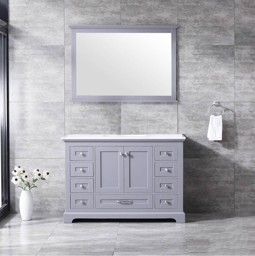 Lexora Dukes 48'' Dark Grey Single Vanity, White Carrara Marble Top, White Square Sink and 46'' Mirror