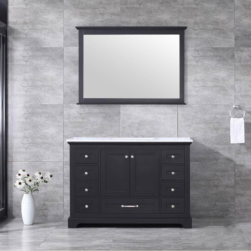 Lexora Dukes 48'' Espresso Single Vanity, White Carrara Marble Top, White Square Sink and 46'' Mirror