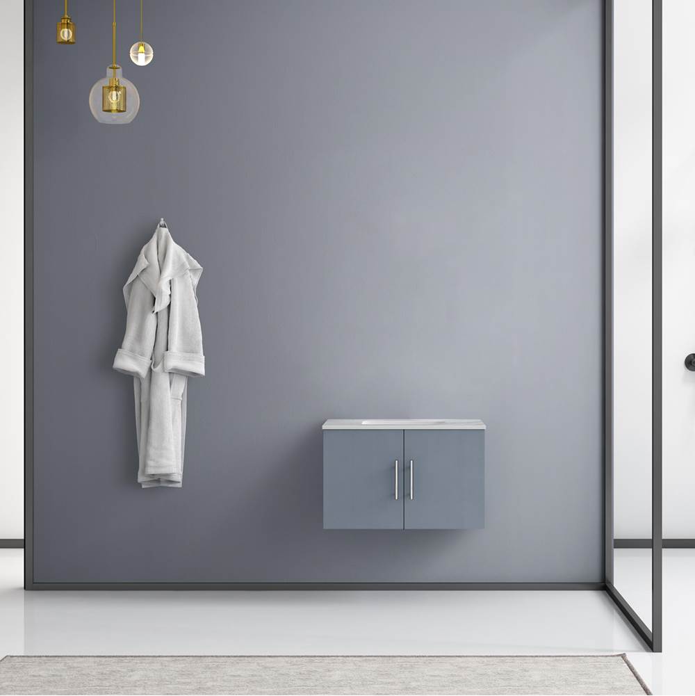 Lexora Geneva 30'' Dark Grey Single Vanity, White Carrara Marble Top, White Square Sink and no Mirror