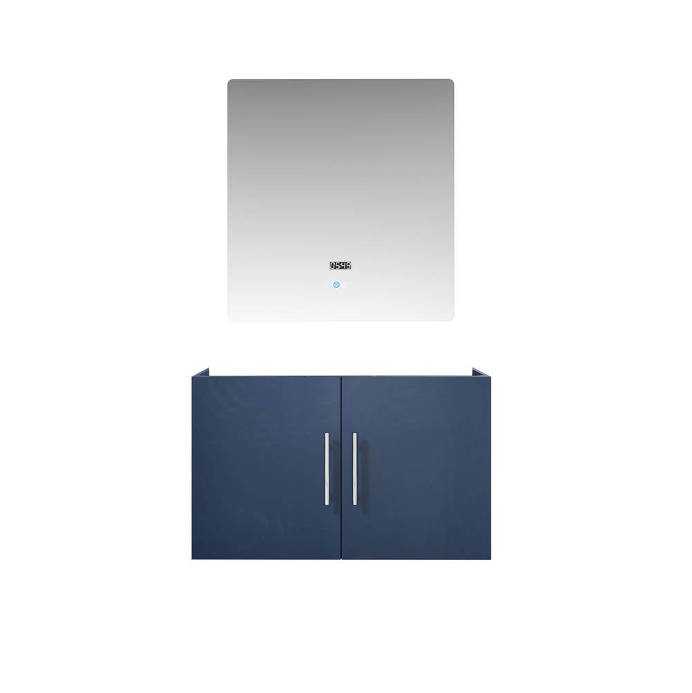 Lexora Geneva 30'' Navy Blue Single Vanity, White Carrara Marble Top, White Square Sink and no Mirror