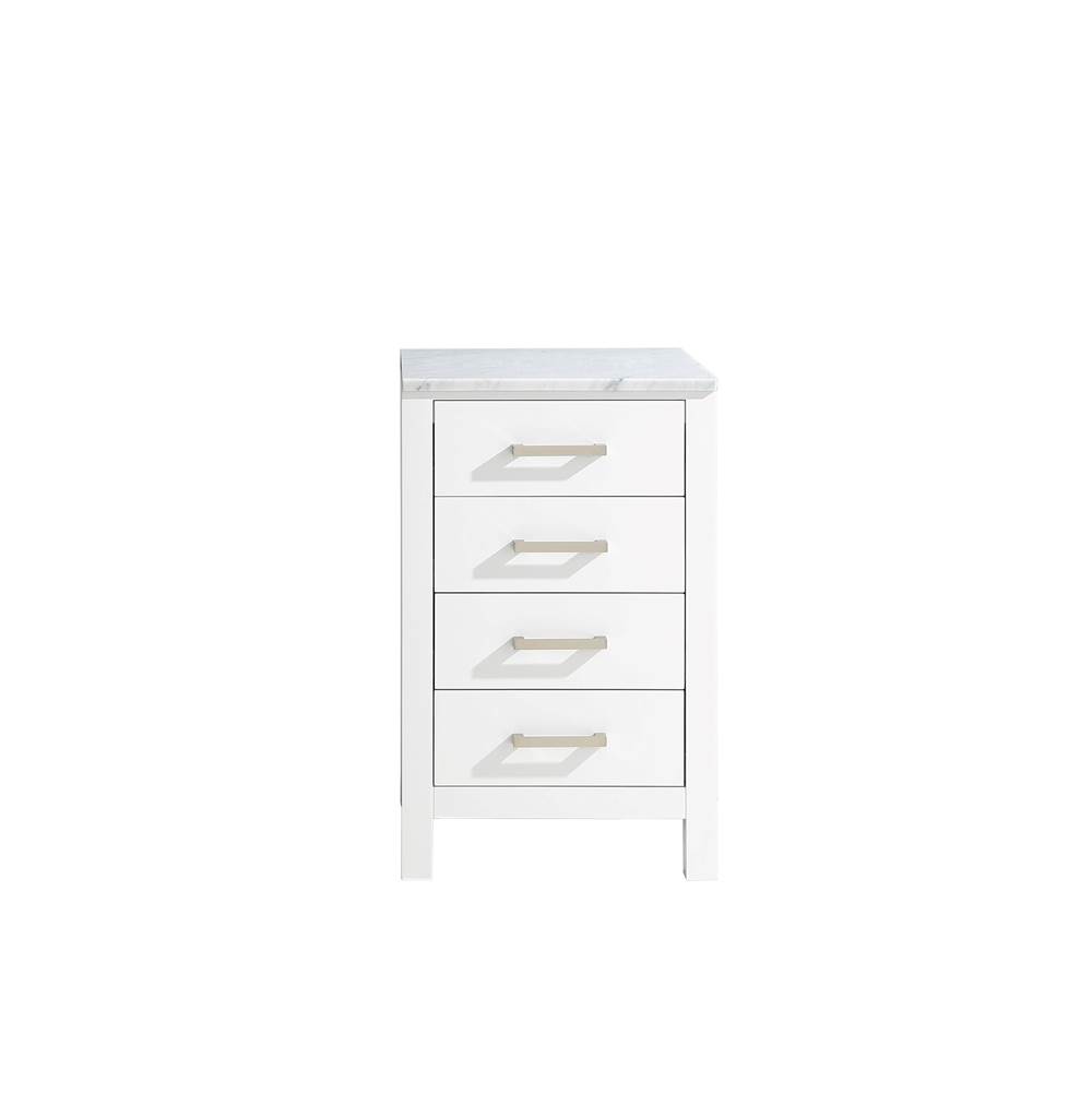 Lexora Jacques 20'' White Side Cabinet, White Carrara Marble Top