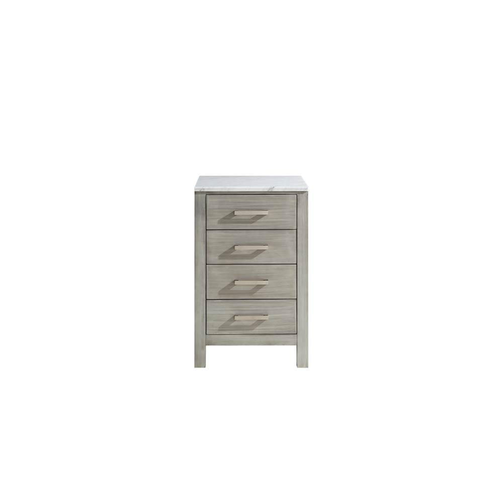 Lexora Jacques 20'' Distressed Grey Side Cabinet, White Carrara Marble Top