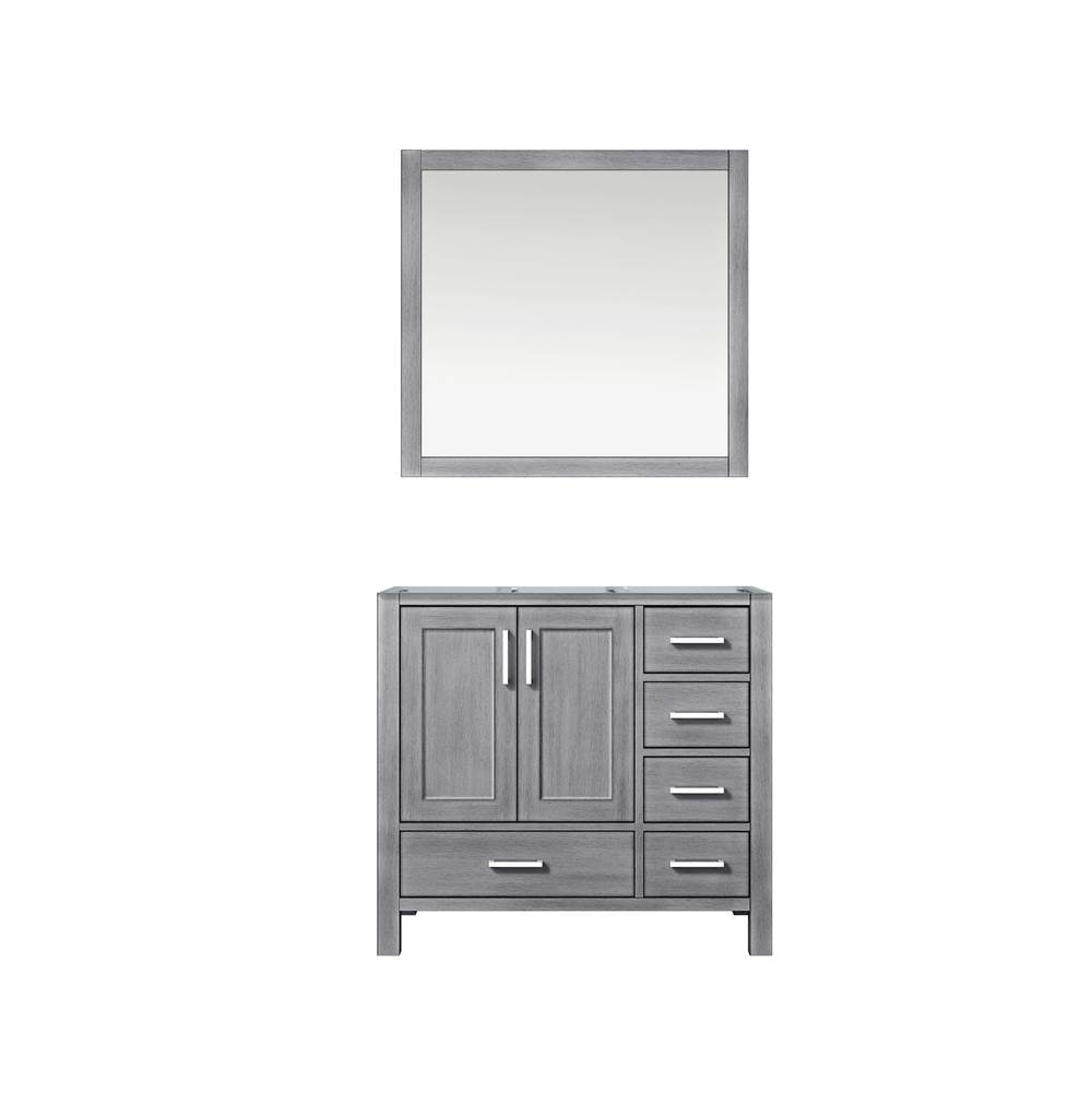 Lexora Jacques 36'' Distressed Grey Single Vanity, no Top and 34'' Mirror - Left Version
