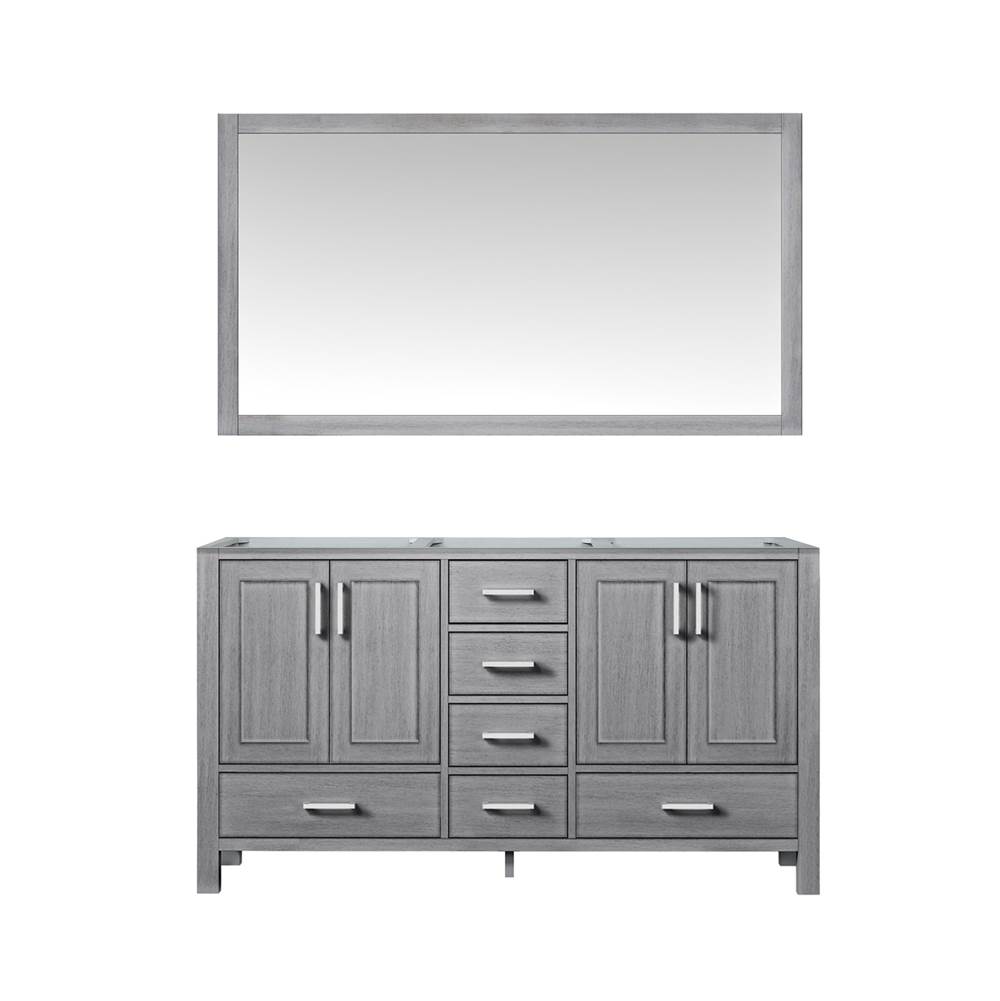 Lexora Jacques 60'' Distressed Grey Double Vanity, no Top and 58'' Mirror