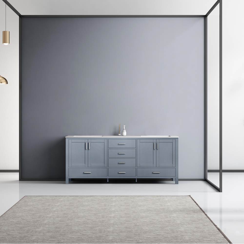 Lexora Jacques 80'' Dark Grey Double Vanity, White Carrara Marble Top, White Square Sinks and no Mirror