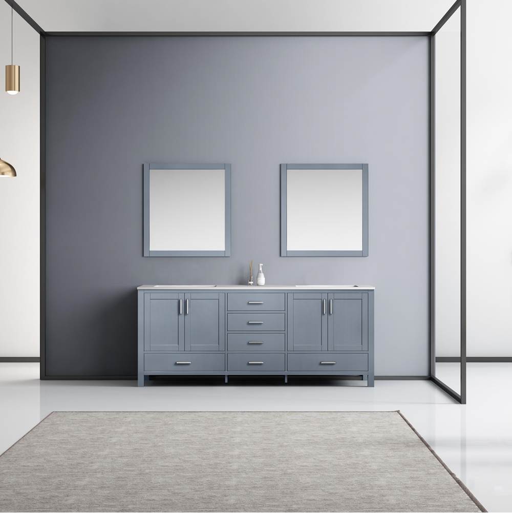 Lexora Jacques 80'' Dark Grey Double Vanity, White Carrara Marble Top, White Square Sinks and 30'' Mirrors