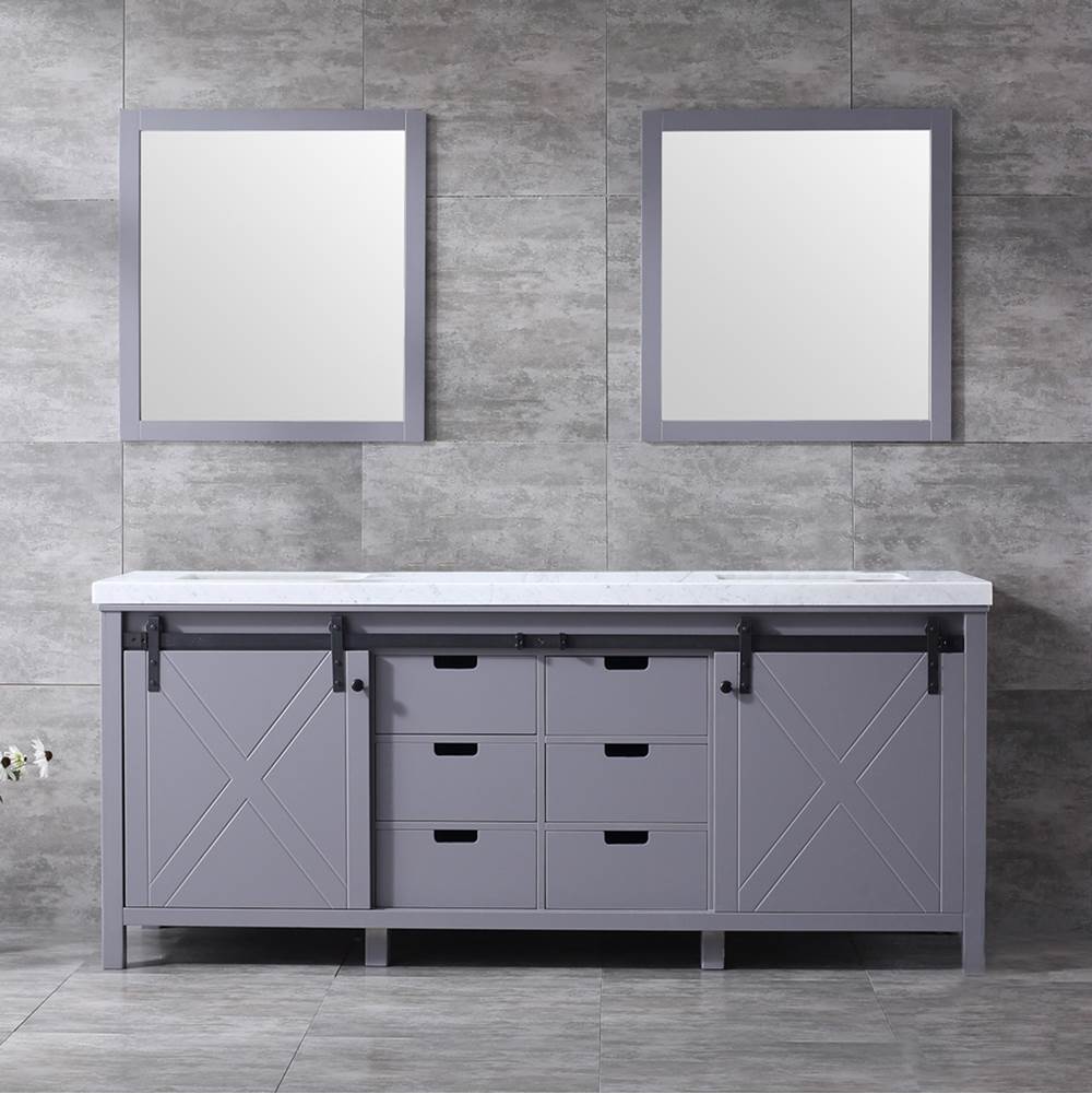 Lexora Marsyas 80'' Dark Grey Double Vanity, White Carrara Marble Top, White Square Sinks and 30'' Mirrors