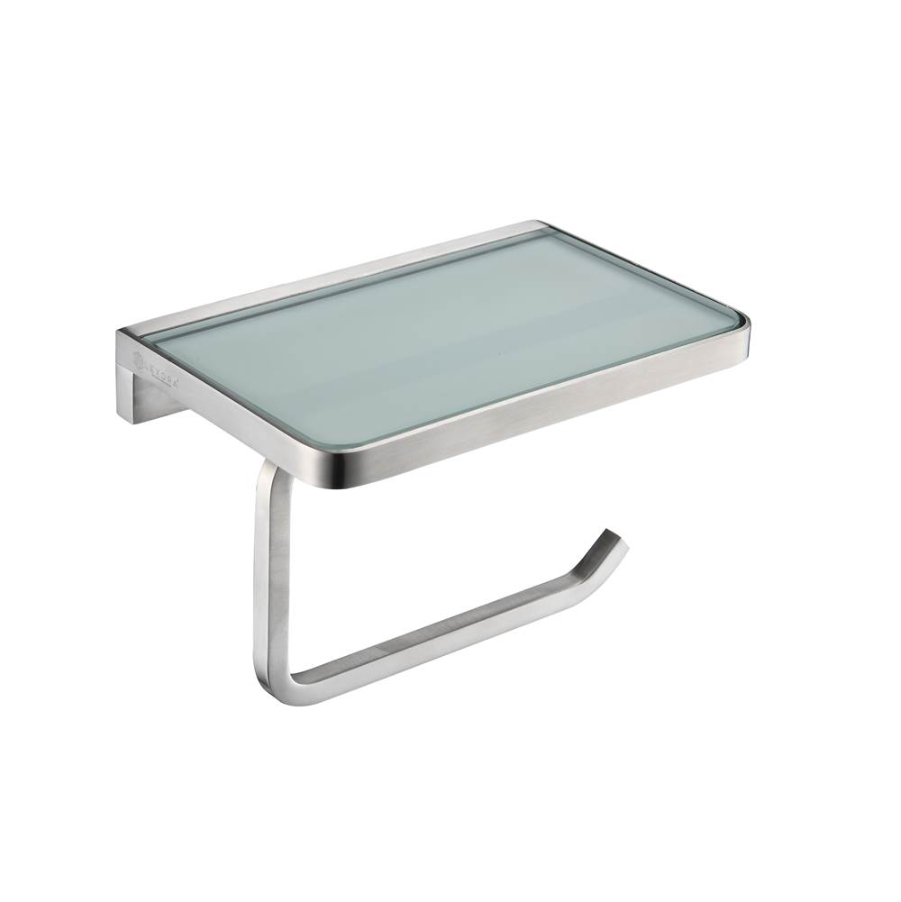 Lexora Bagno Bianca Stainless Steel White Glass Shelf w/ Toilet Paper Holder - Brushed Nickel
