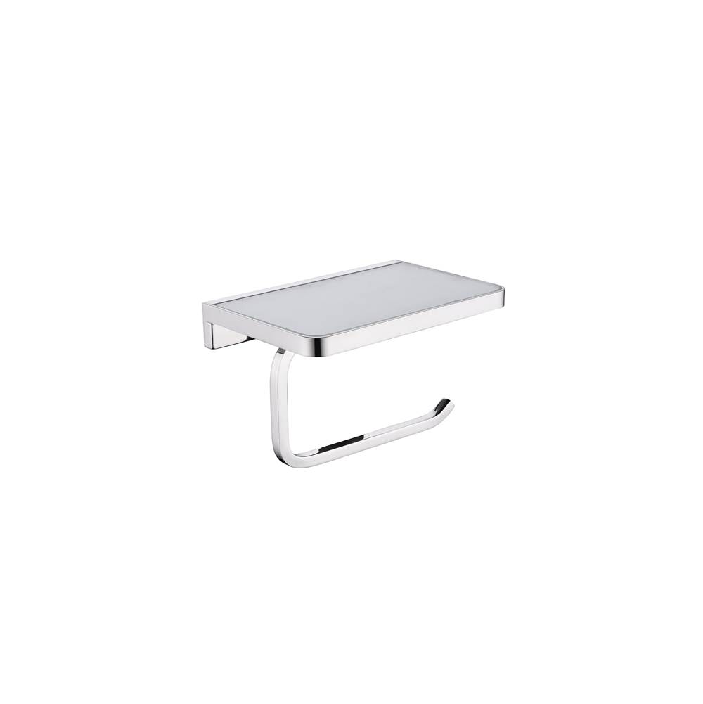 Lexora Bagno Bianca Stainless Steel White Glass Shelf w/ Toilet Paper Holder - Chrome