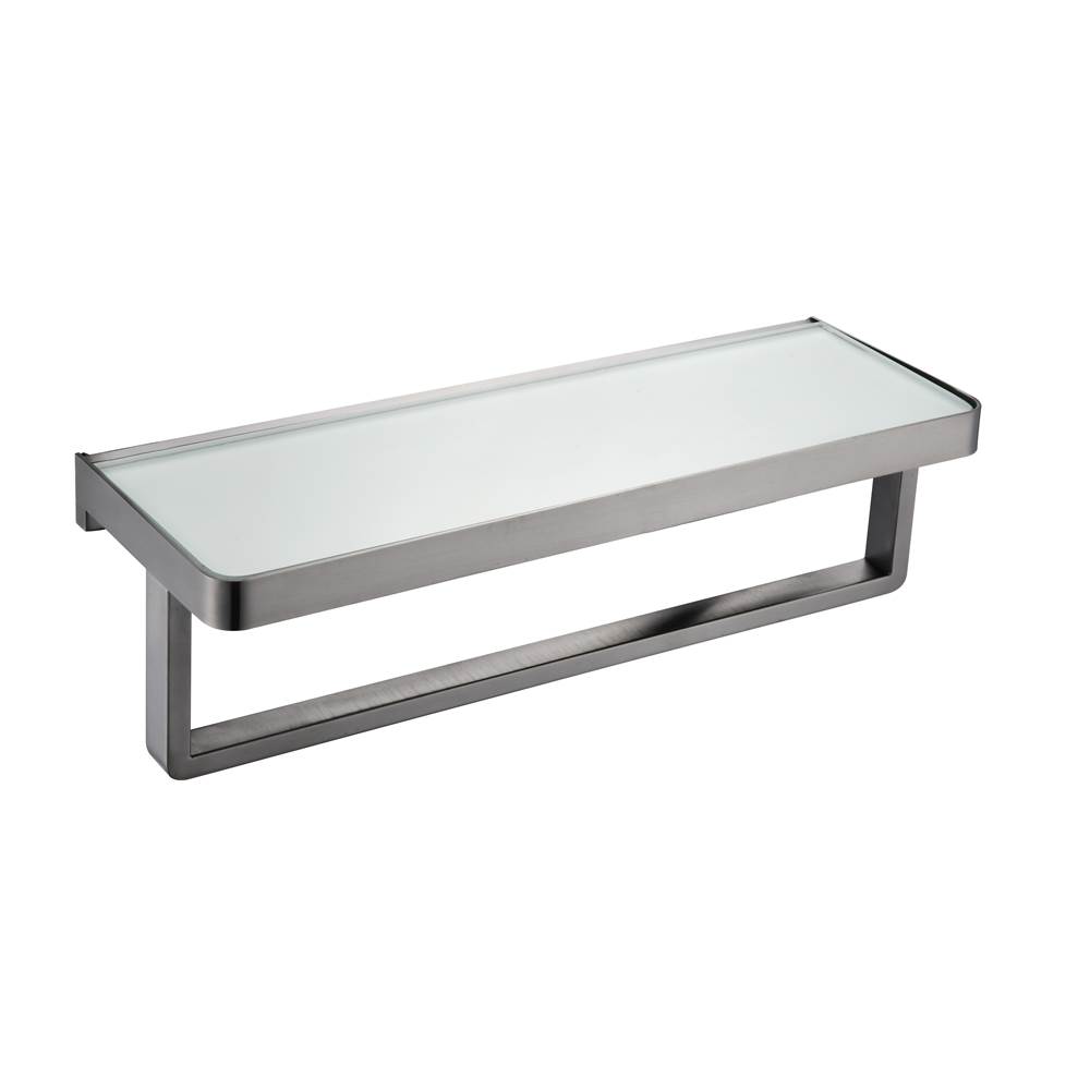 Lexora Bagno Bianca Stainless Steel White Glass Shelf w/ Towel Bar - Brushed Nickel