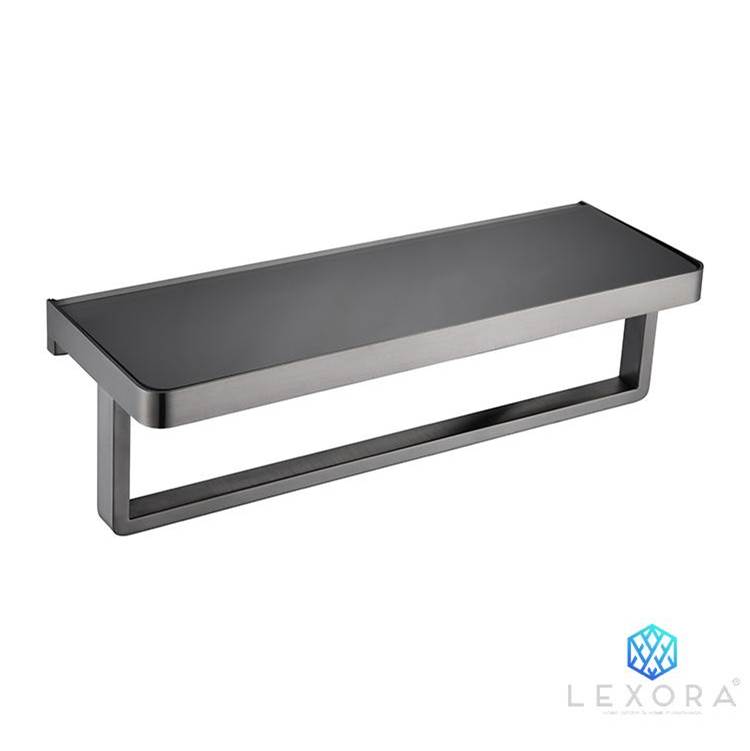 Lexora Bagno Bianca Stainless Steel Black Glass Shelf w/ Towel Bar - Gun Metal