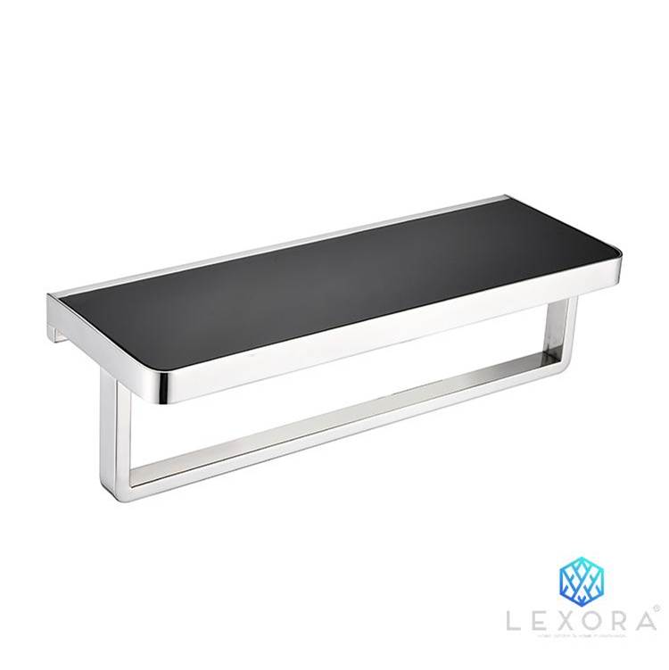 Lexora Bagno Bianca Stainless Steel Black Glass Shelf w/ Towel Bar - Chrome