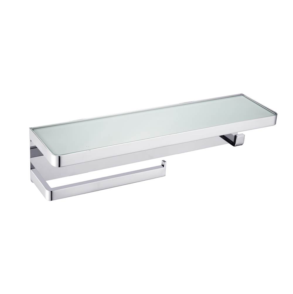 Lexora Bagno Bianca Stainless Steel White Glass Shelf w/ Towel Bar and Robe Hook - Chrome