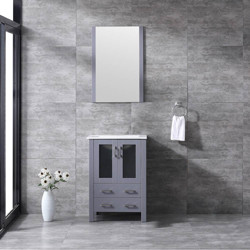 Lexora Volez 24'' Dark Grey Single Vanity, Integrated Top, White Integrated Square Sink and 22'' Mirror
