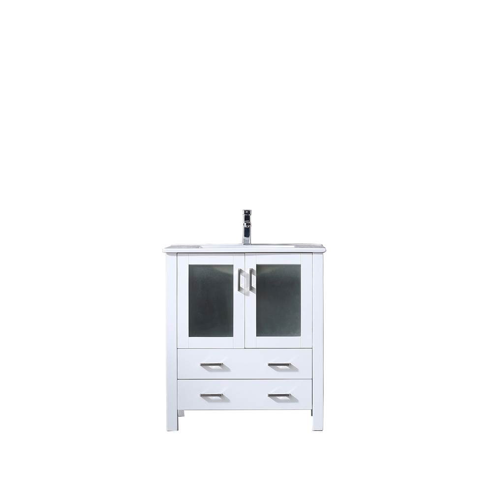 Lexora Volez 30'' White Single Vanity, Integrated Top, White Integrated Square Sink and no Mirror