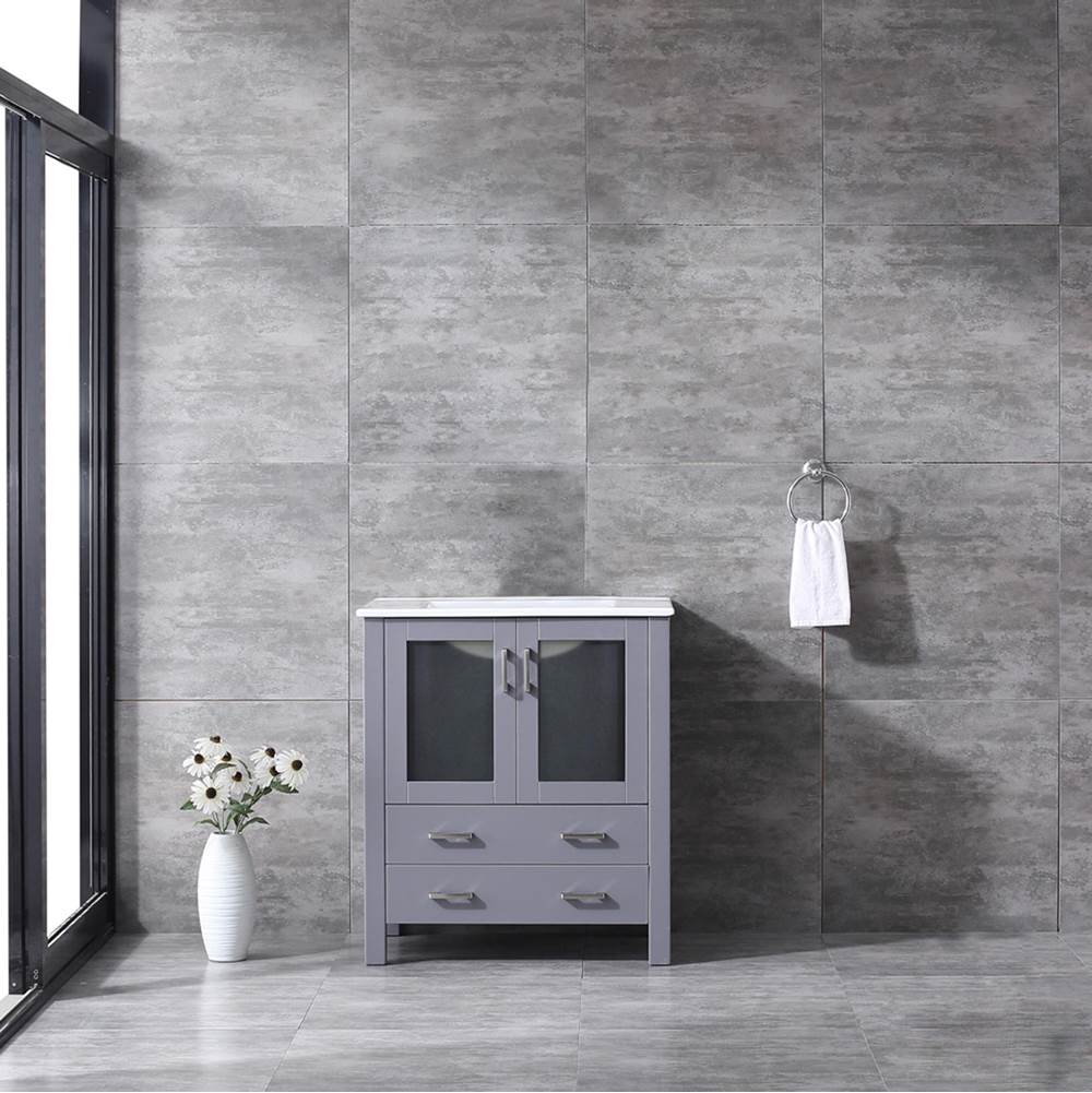 Lexora Volez 30'' Dark Grey Single Vanity, Integrated Top, White Integrated Square Sink and no Mirror