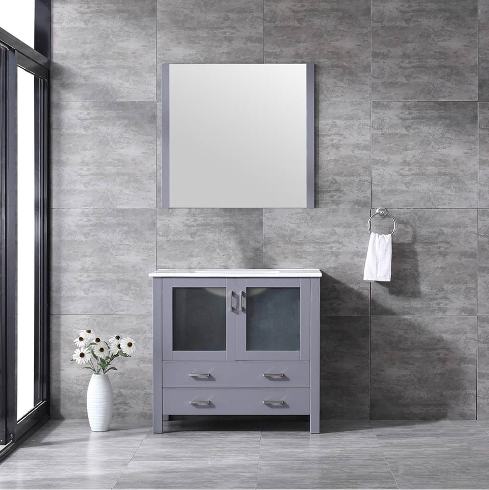 Lexora Volez 36'' Dark Grey Single Vanity, Integrated Top, White Integrated Square Sink and 34'' Mirror