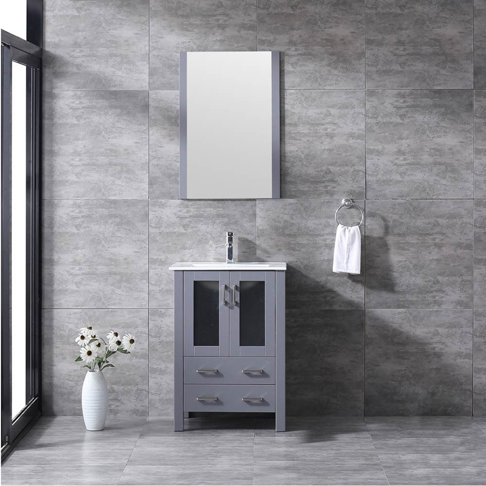Lexora Volez 24'' Dark Grey Single Vanity, Integrated Top, White Integrated Square Sink and 22'' Mirror w/ Faucet