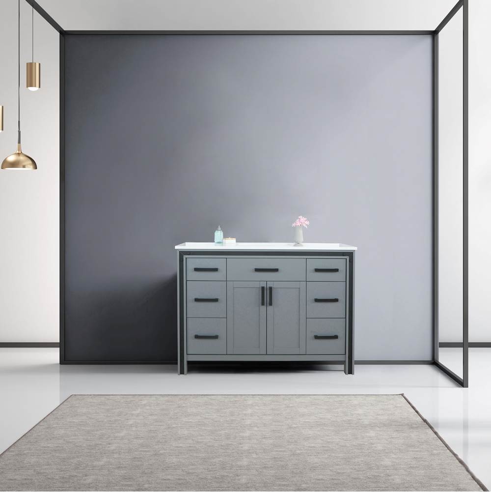 Lexora Ziva 48'' Dark Grey Single Vanity, Cultured Marble Top, White Square Sink and no Mirror