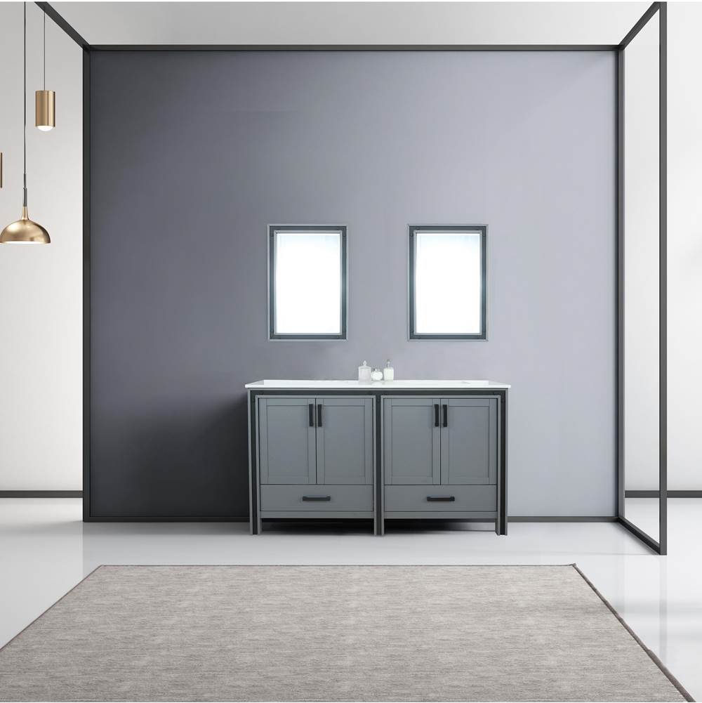 Lexora Ziva 60'' Dark Grey Double Vanity, Cultured Marble Top, White Square Sink and 22'' Mirrors