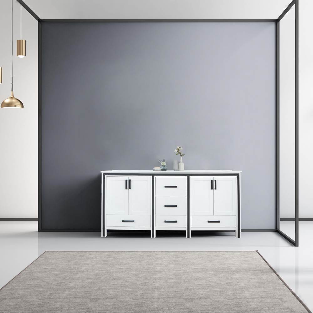 Lexora Ziva 72'' White Double Vanity, Cultured Marble Top, White Square Sink and no Mirror