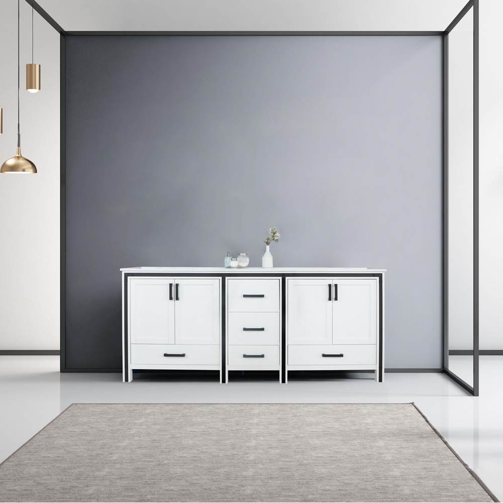 Lexora Ziva 80'' White Double Vanity, Cultured Marble Top, White Square Sink and no Mirror