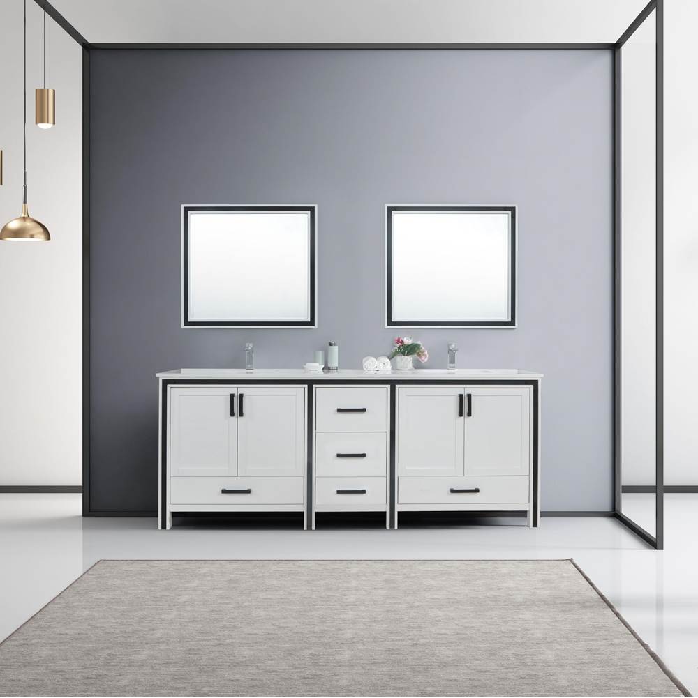 Lexora Ziva 84'' White Double Vanity, Cultured Marble Top, White Square Sink and 34'' Mirrors w/ Faucet