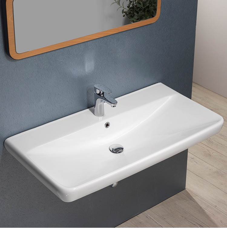 Nameeks Rectangle White Ceramic Wall Mounted or Self Rimming Sink