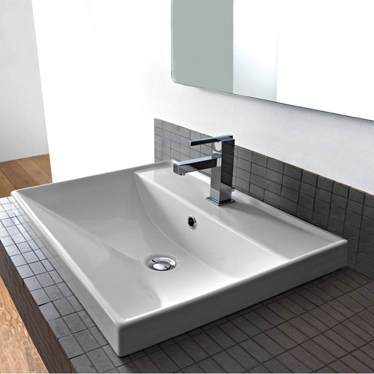 Nameeks Square White Ceramic Self Rimming or Wall Mounted Bathroom Sink