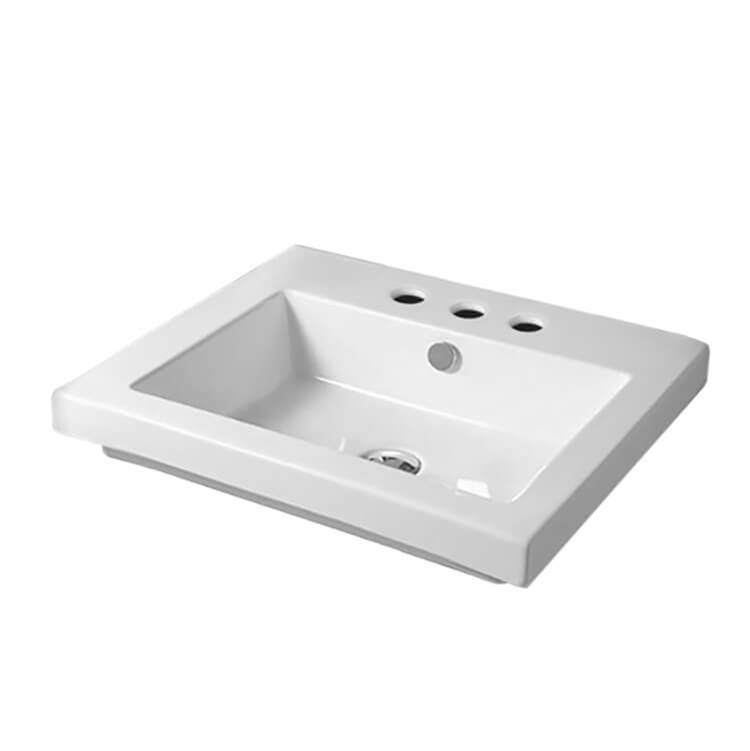 Nameeks Rectangular White Ceramic Self Rimming or Wall Mounted Sink