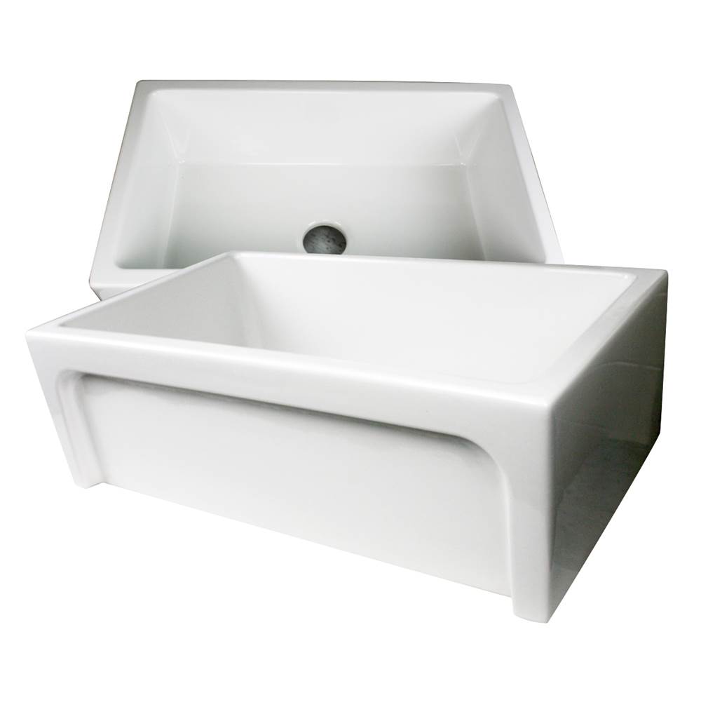 Nantucket Sinks 30 Inch Fireclay Farmhouse Apron Sink with reversible facades. Plain on one side and arched on the other